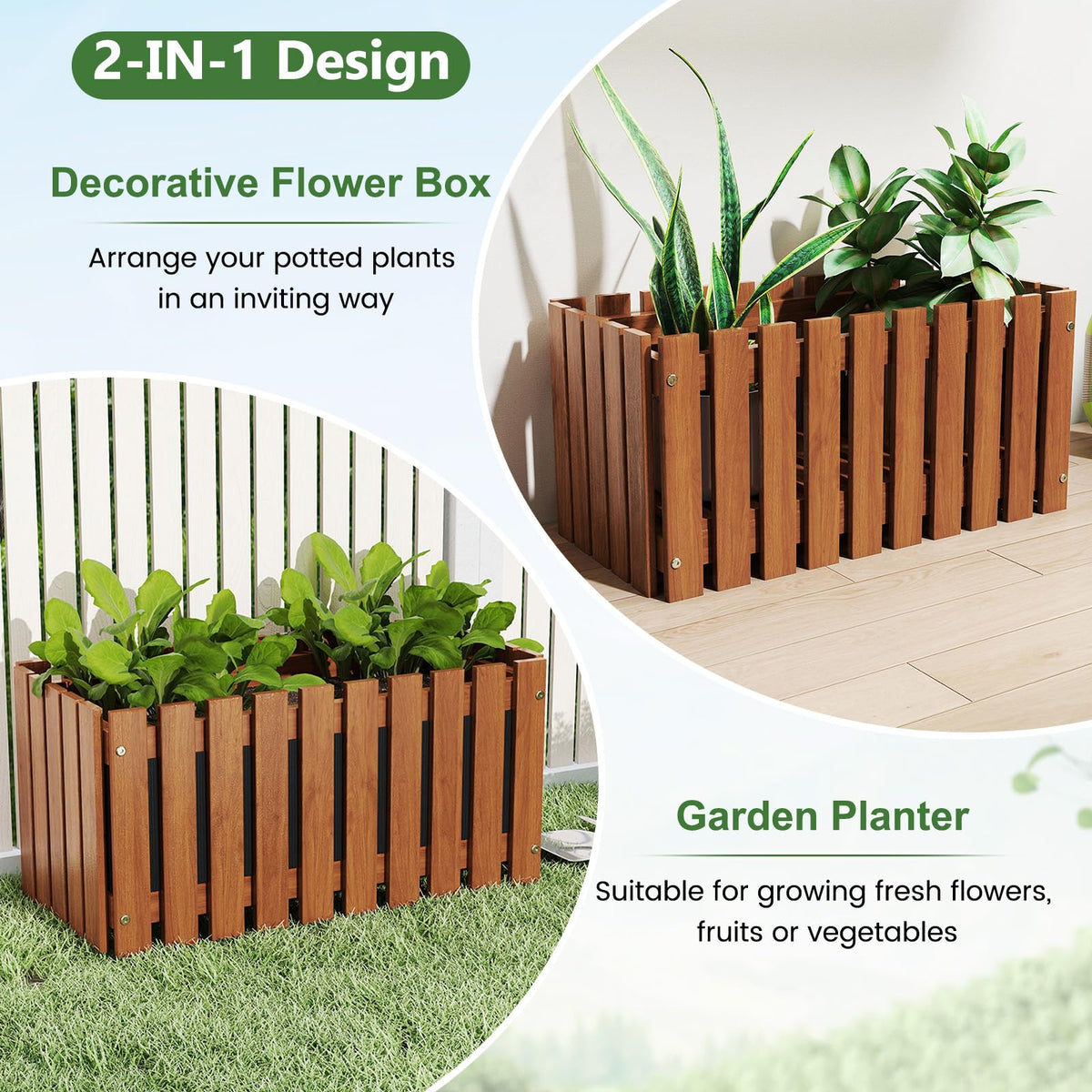 Lucktree Slat Style Planter Box Wood Raised Garden Bed for Growing Vegetables Flowers Herbs
