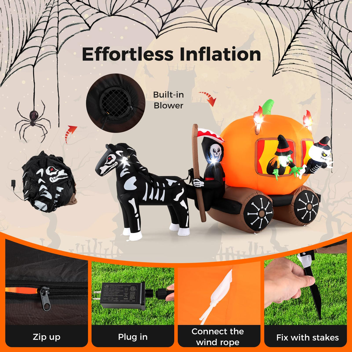 Lucktree 10.2 FT Long Halloween Inflatable Carriage