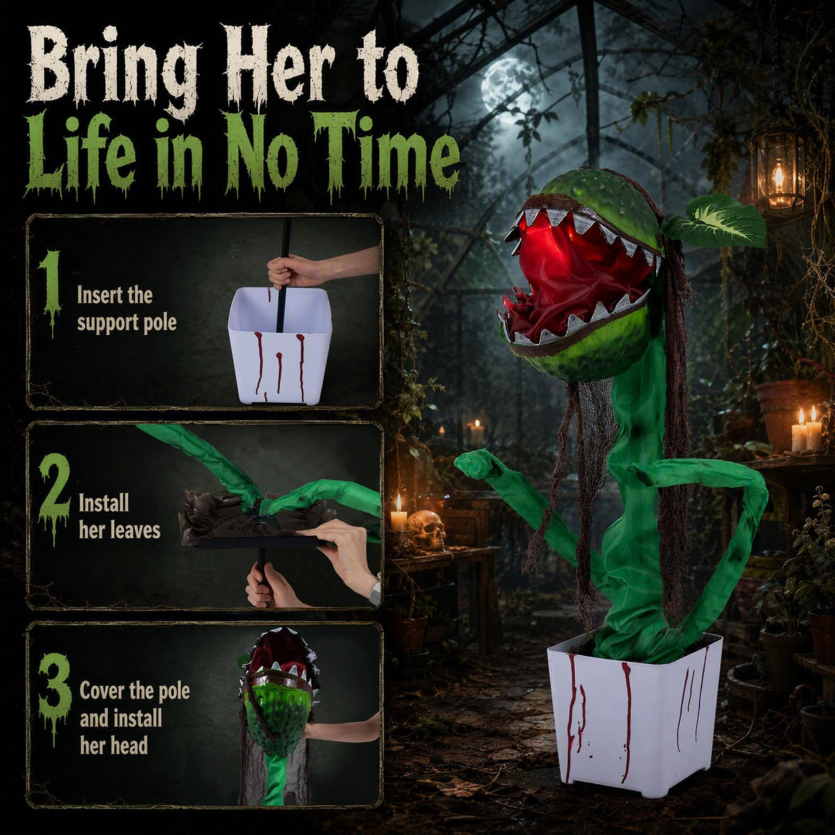 Lucktree Halloween Animated Standing Horror Piranha Plant Decoration