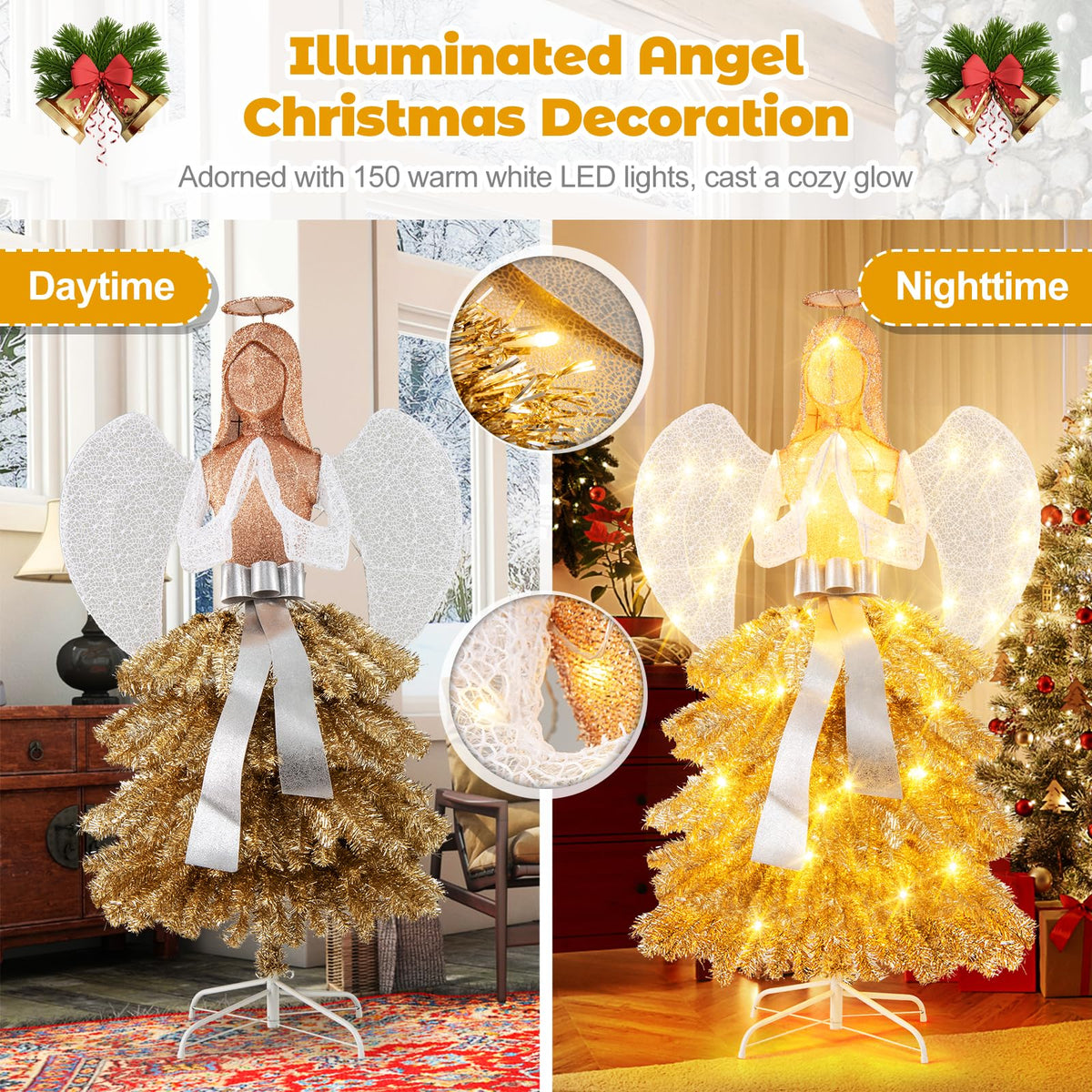 Lucktree 5.2 FT Lighted Angel with Christmas Tree Skirt
