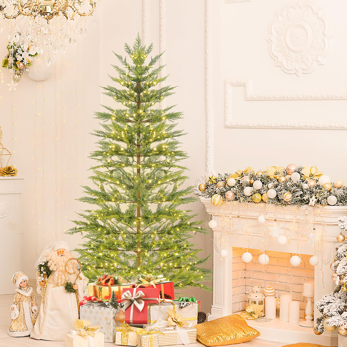 Lucktree 6.5ft / 7.5ft Simulated Artificial Cypress Xmas Tree with Warm-White Fairy LED Lights