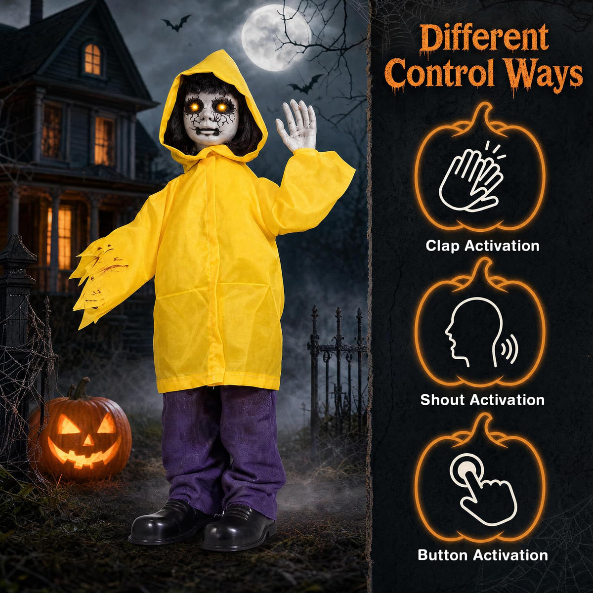 Halloween Animated Life Size Scary Boy with Light Up Eyes