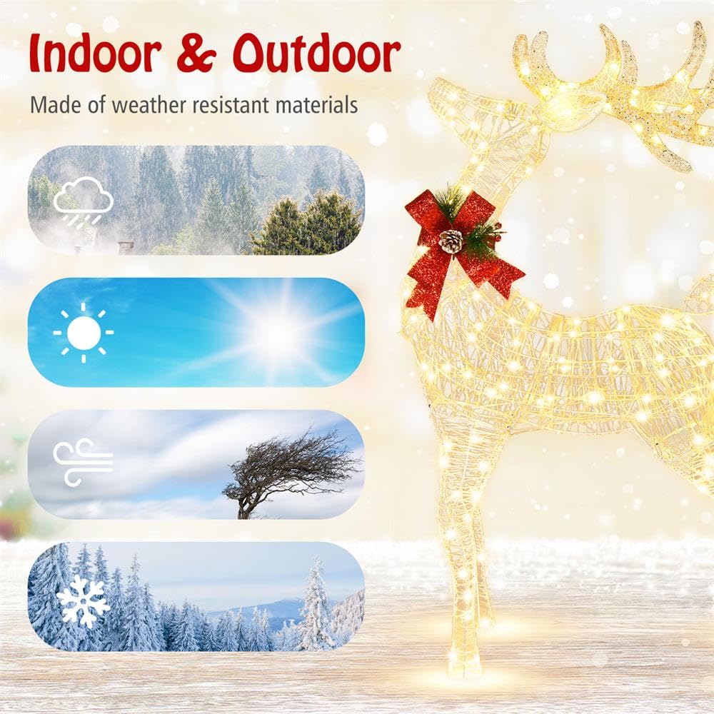 Lucktree Lighted Christmas Reindeer | 4.4 FT Pre-Lit Xmas Holiday Decoration