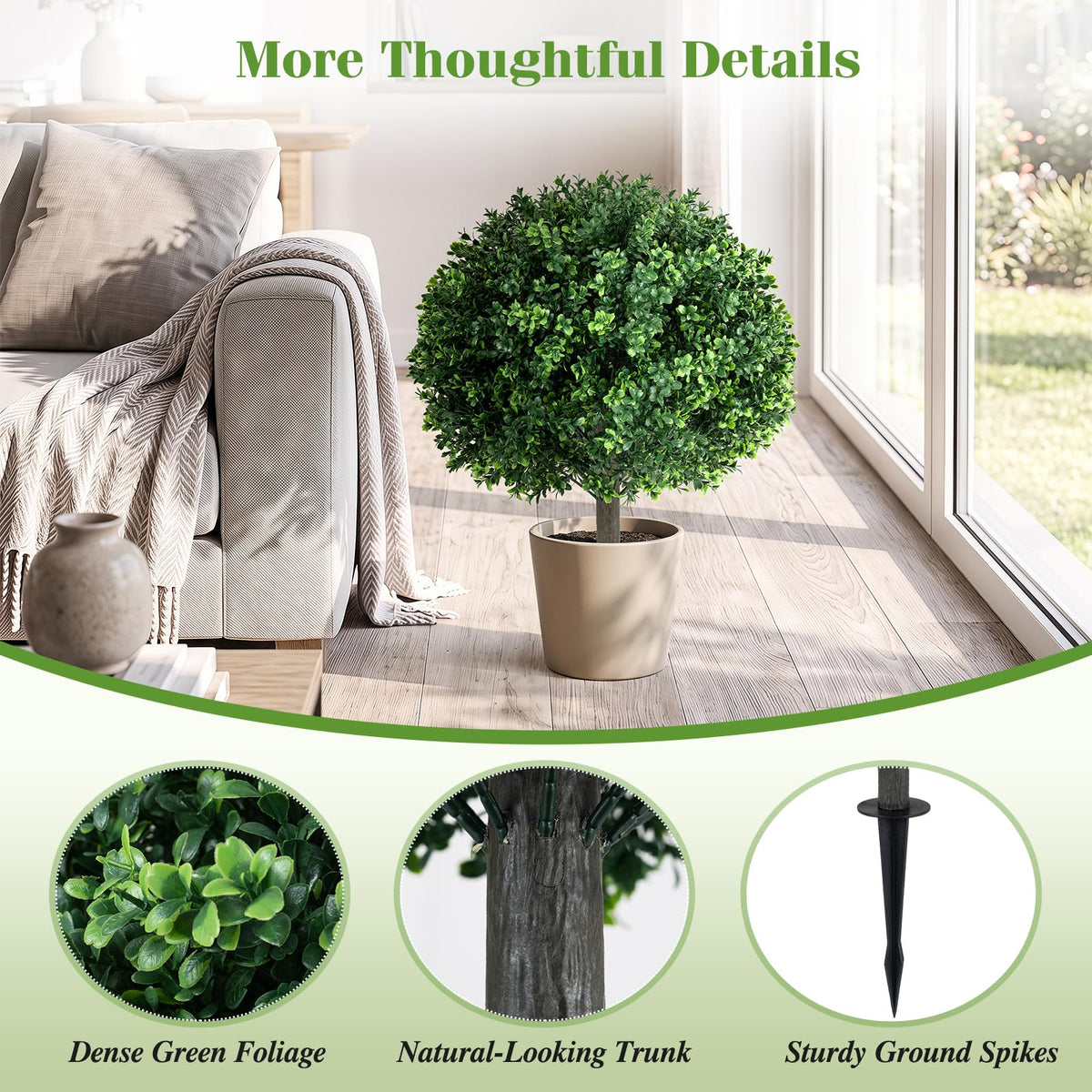 Lucktree 27" Artificial Boxwood Topiary Trees Set of 2 with Ground Spikes