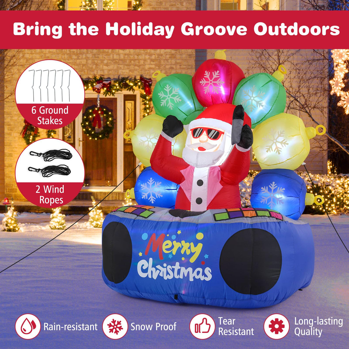 Lucktree 6Ft Inflatable DJ Santa, Inflatable Christmas Decoration
