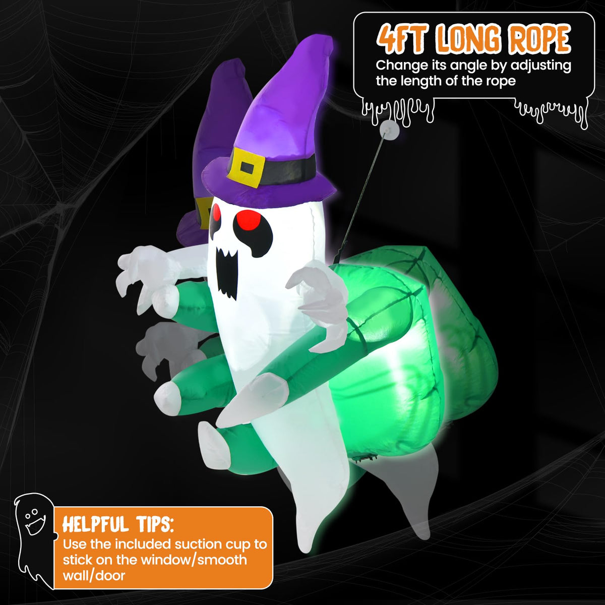 Lucktree 3.6 FT Halloween Inflatable Ghost Broke Out from Window