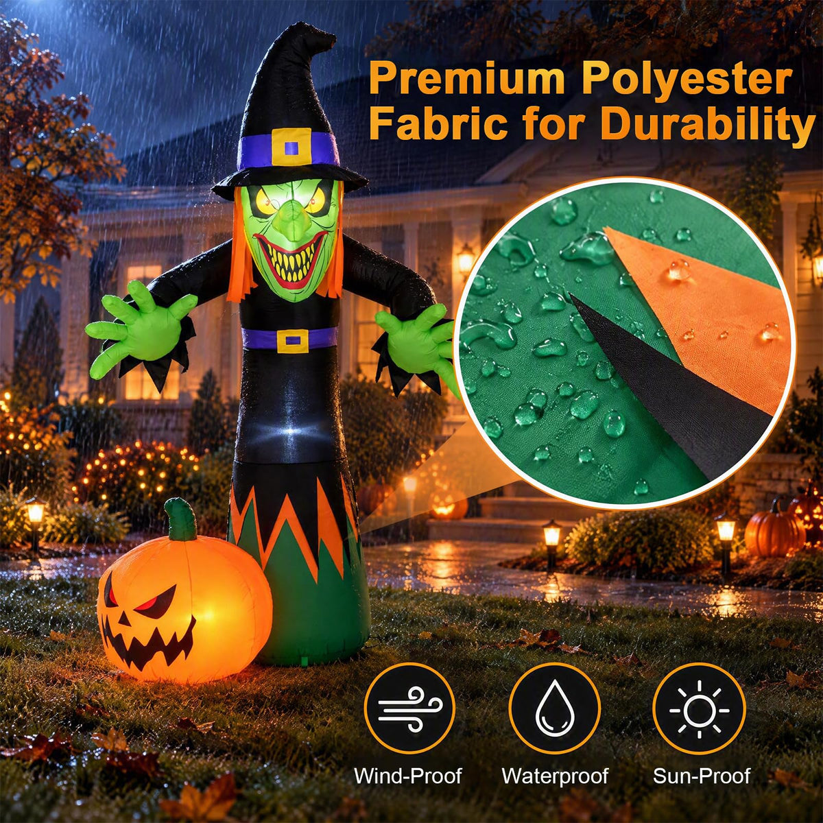 Lucktree 8 FT Halloween Inflatable Witch & Pumpkin with Built-in LED Lights