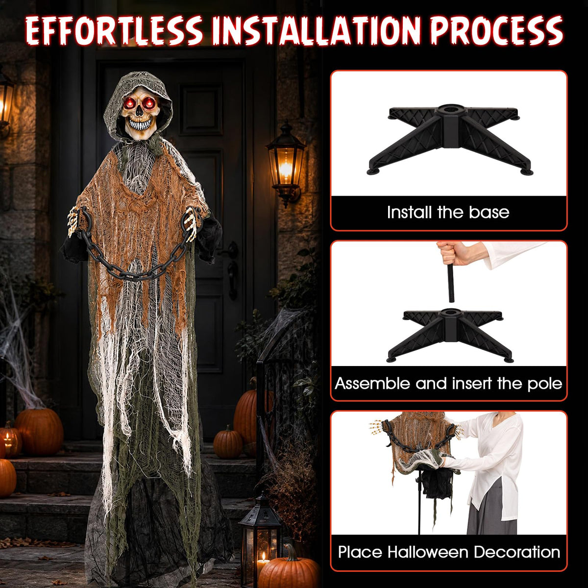 Lucktree 5.7 FT Life-Size Animated Halloween Skeleton Reaper with Chain