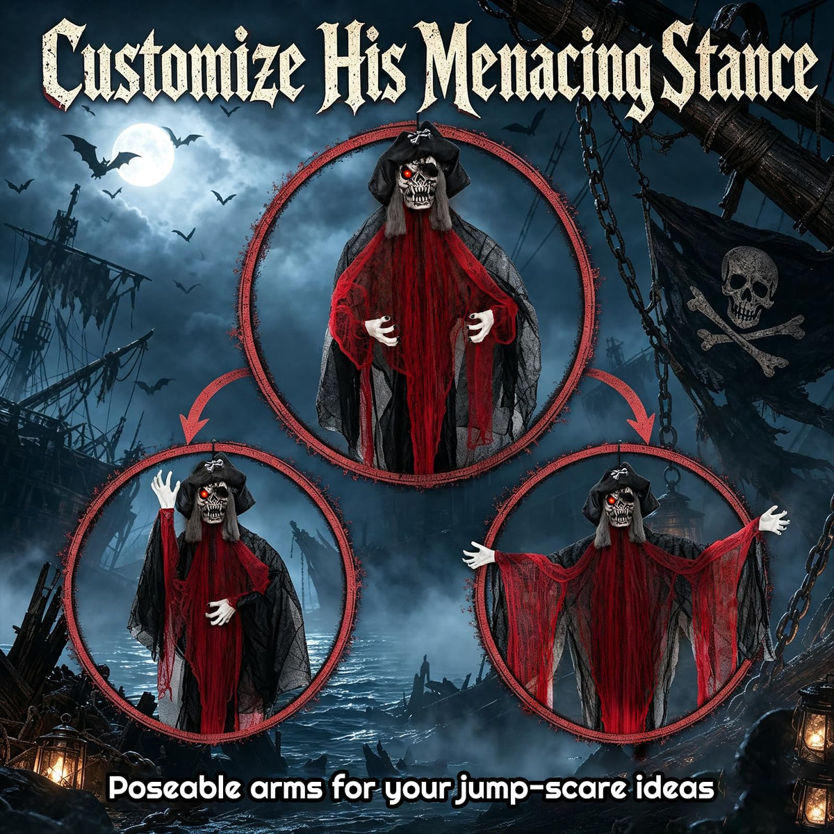 9.4 FT Animated Halloween Hanging Pirate with Glowing Eyes