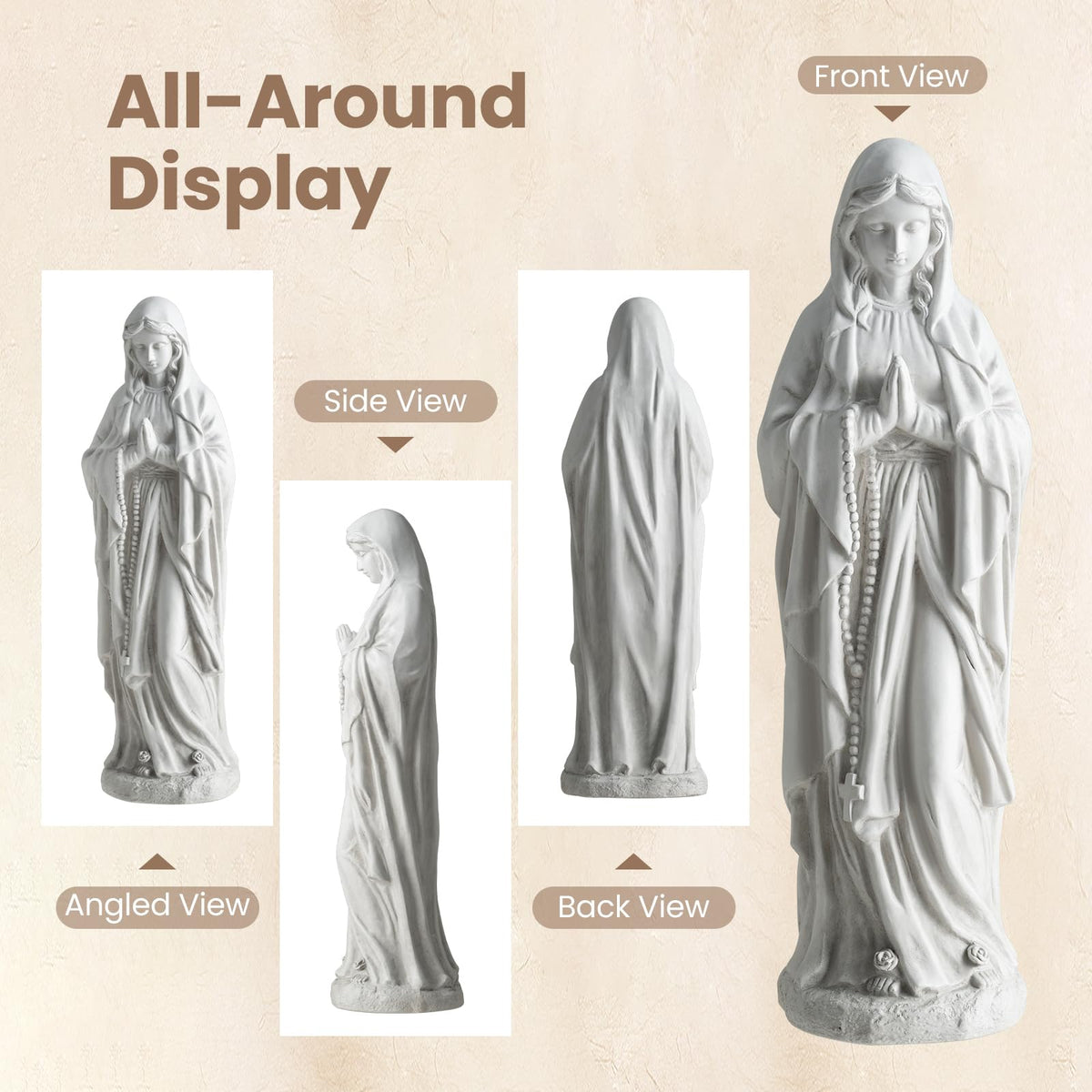 Lucktree Virgin Mary Praying Statue 29.5" | Blessed Mother Outdoor Religious Statue with Rosary Beads