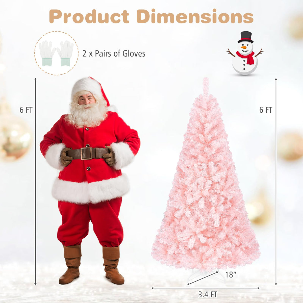 6FT Pink Artificial Christmas Tree with Folding Metal Stand
