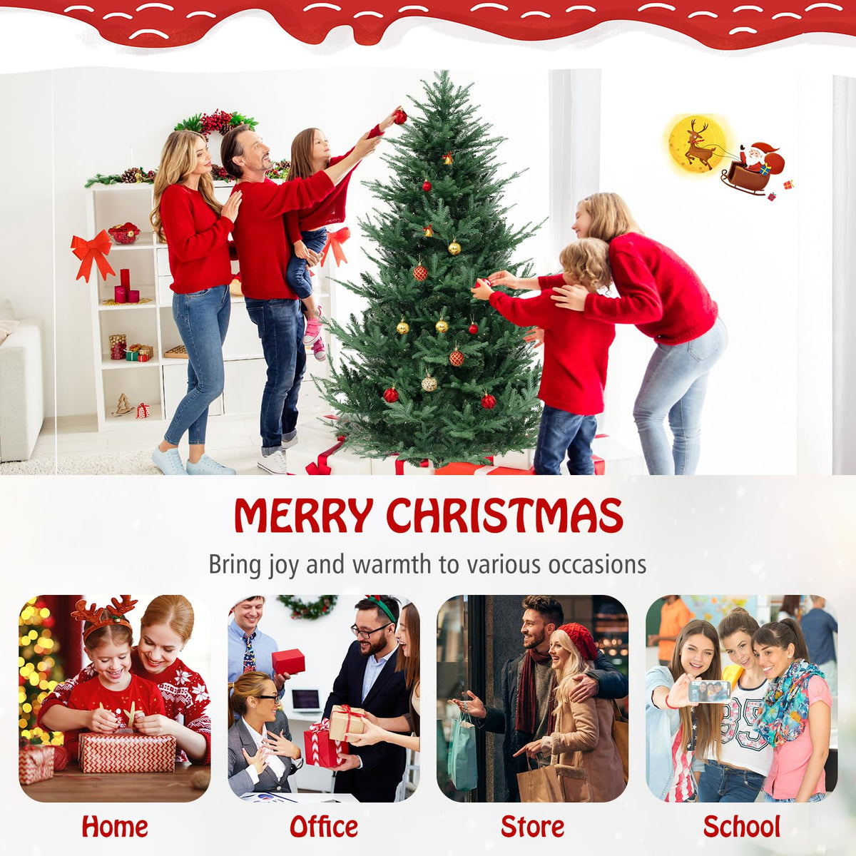 Lucktree 7ft Pre-lit Artificial Christmas Tree with 340 Warm White LED Lights, 1090 Branch Tips