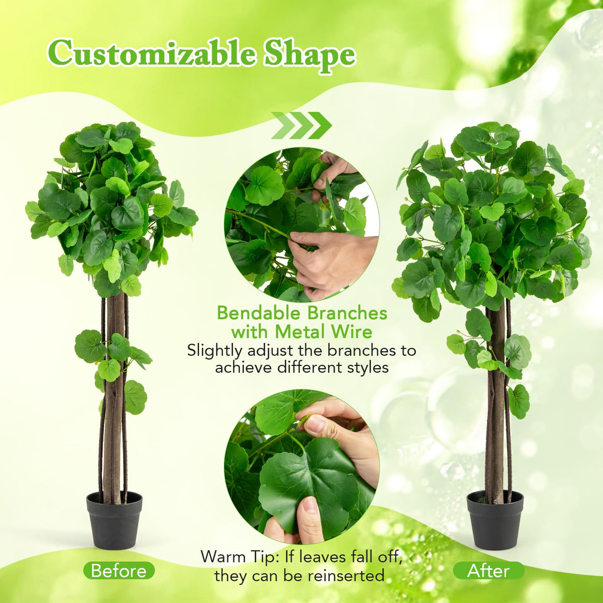 Lucktree 44’’ Artificial Crabapple Tree, Tall Fake Plant in Pot with Real Wood Trunk