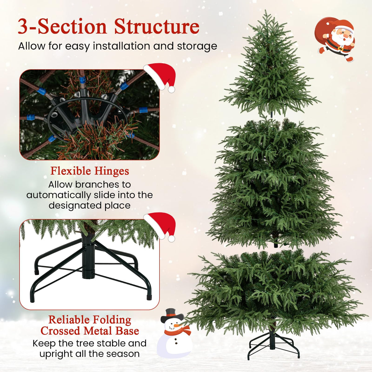 Lucktree 7 FT Pre-Lit Artificial Christmas Tree, Hinged Faux Xmas Tree with 1217 Soft TPE & PVC Mixed Branch Tips