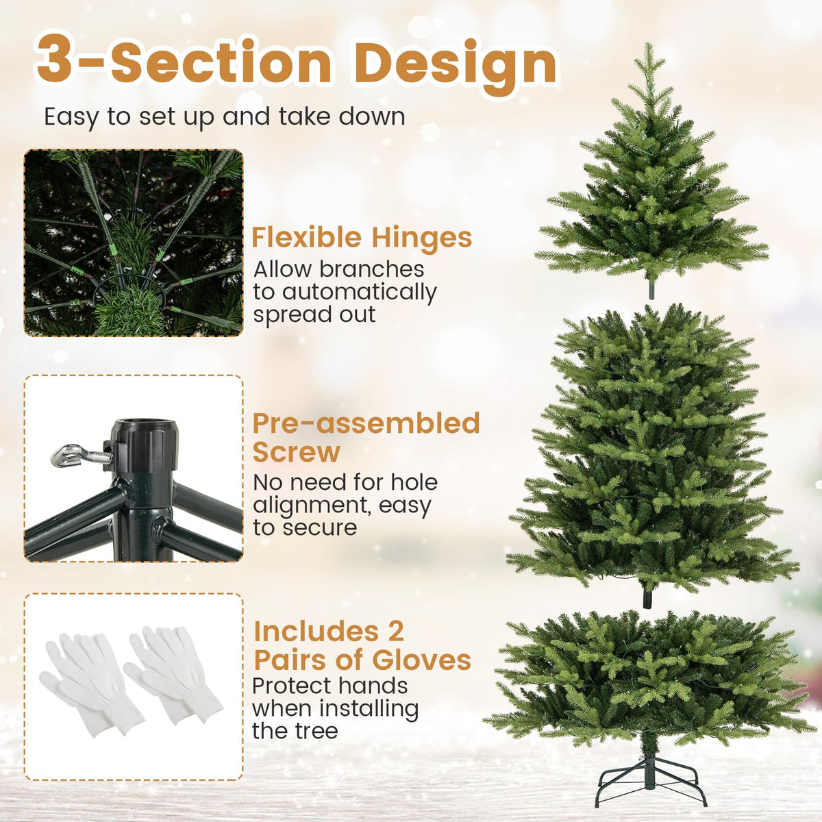 Lucktree 7ft Hinged Xmas Full Tree with 470 Warm White & Multicolored LED Lights