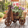 Lucktree Wooden Wagon Planter with Wheels Rustic Wood Plant Stand(Solid Wheel)