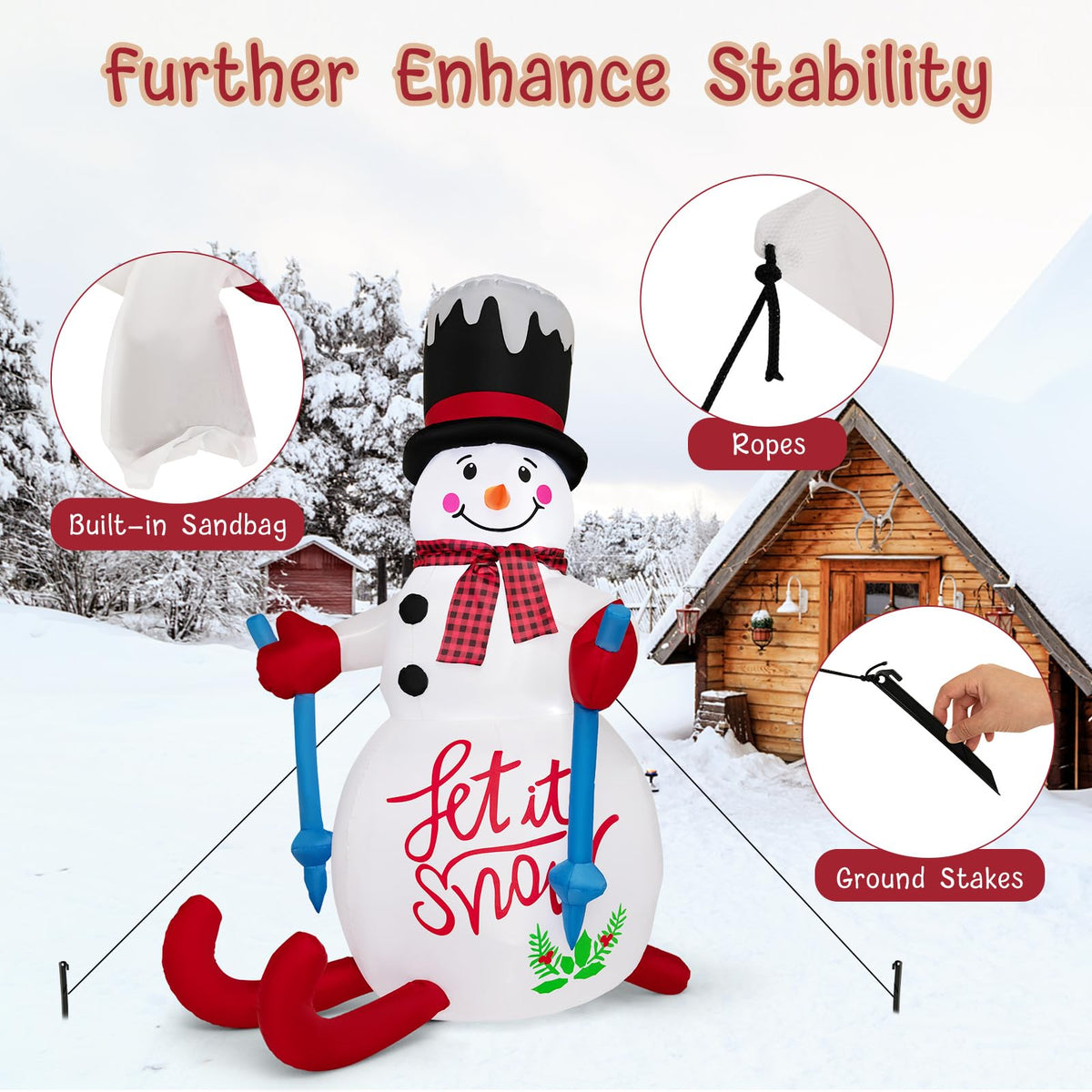 Lucktree 6 FT Lighted Christmas Inflatable Skiing Snowman
