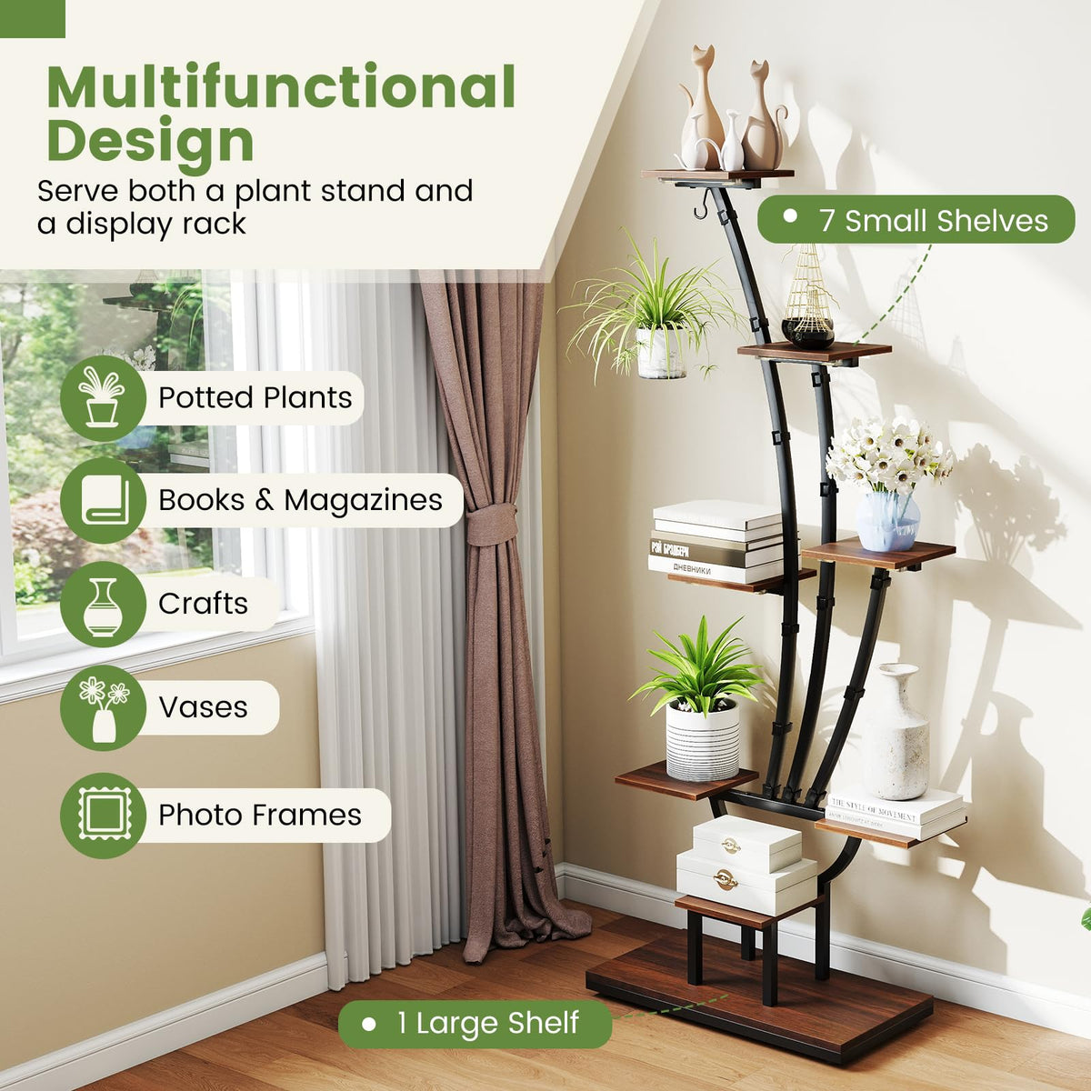 Lucktree Plant Stand Indoor  8-Tier 62" Tall Corner Metal Plant Shelf for Multiple Plants