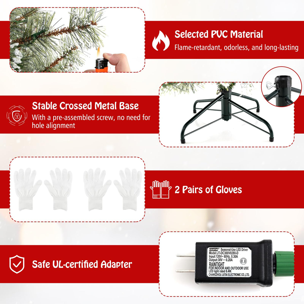 Lucktree 6ft / 7.5ft / 9ft Pre-Lit Artificial Christmas Tree with 360° Quick Power Connector