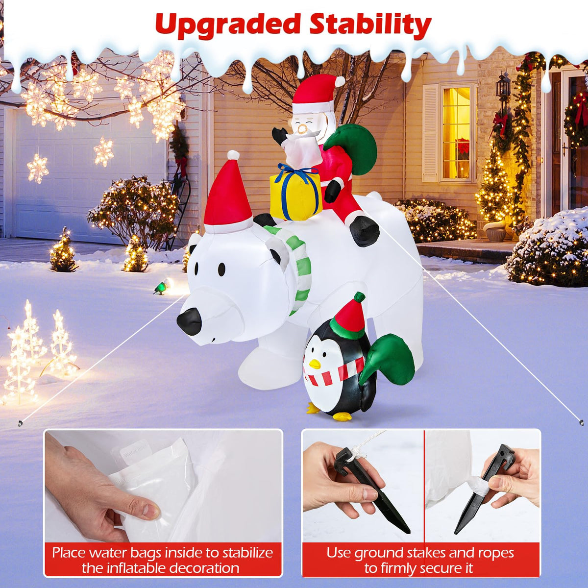Lucktree 7FT Christmas Inflatables, LED Lighted Xmas Inflatable Polar Bear with Shaking Head, Santa & Penguin