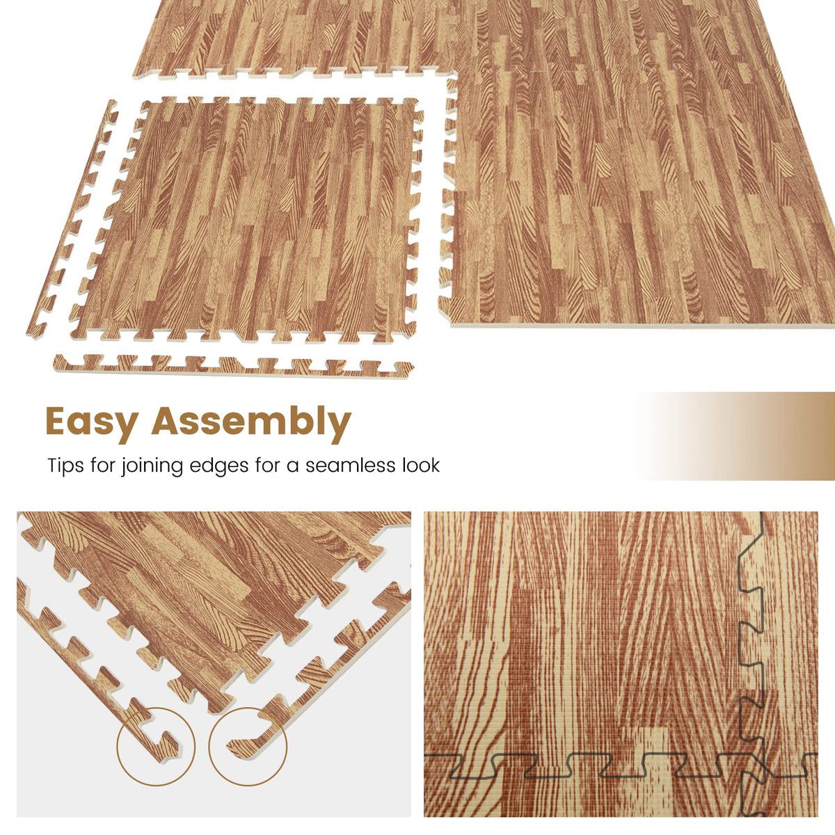 Lucktree 25 Pcs 24"x24" Faux Wood Grain EVA Foam Tiles with 50 Borders