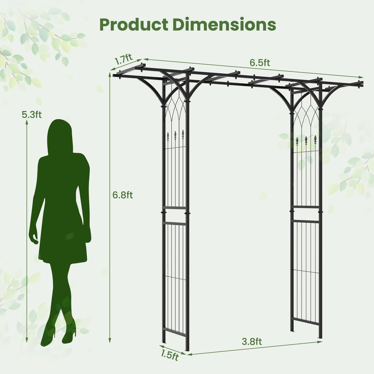 Lucktree Garden Arch Trellis, Wedding Arbor for Ceremony Party, 79''W x 81''H, Metal Garden Arbor for Climbing Plants Rose