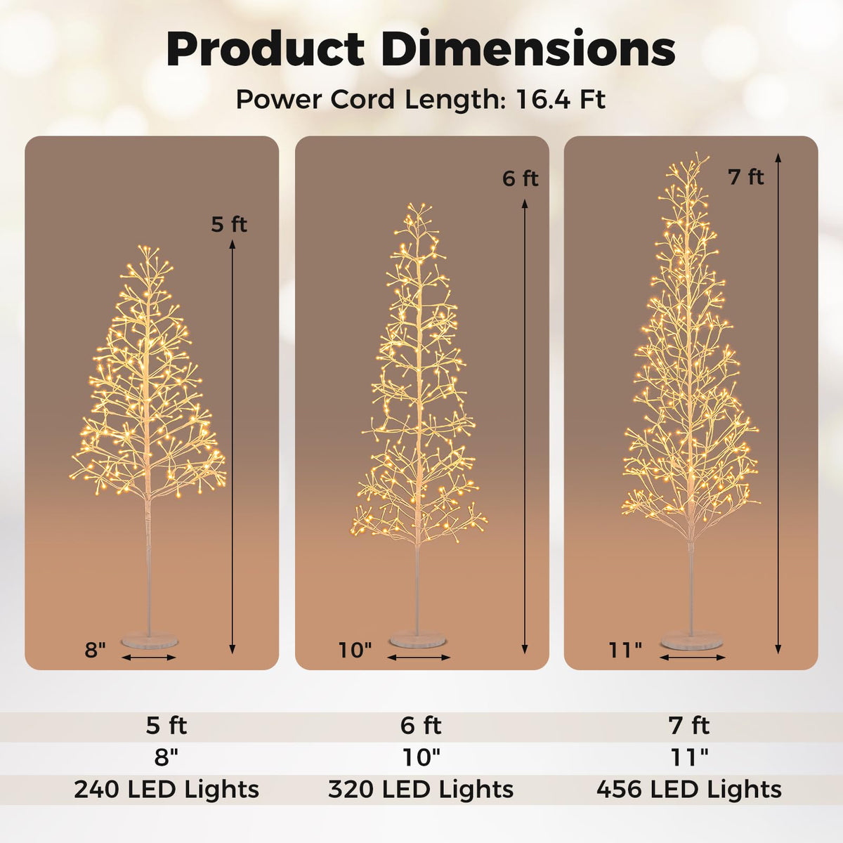 Lucktree LED Birch Tree, 5/6/7 FT Pre-lit Twig Tree with Warm White Light LED Lights, Weighted Base