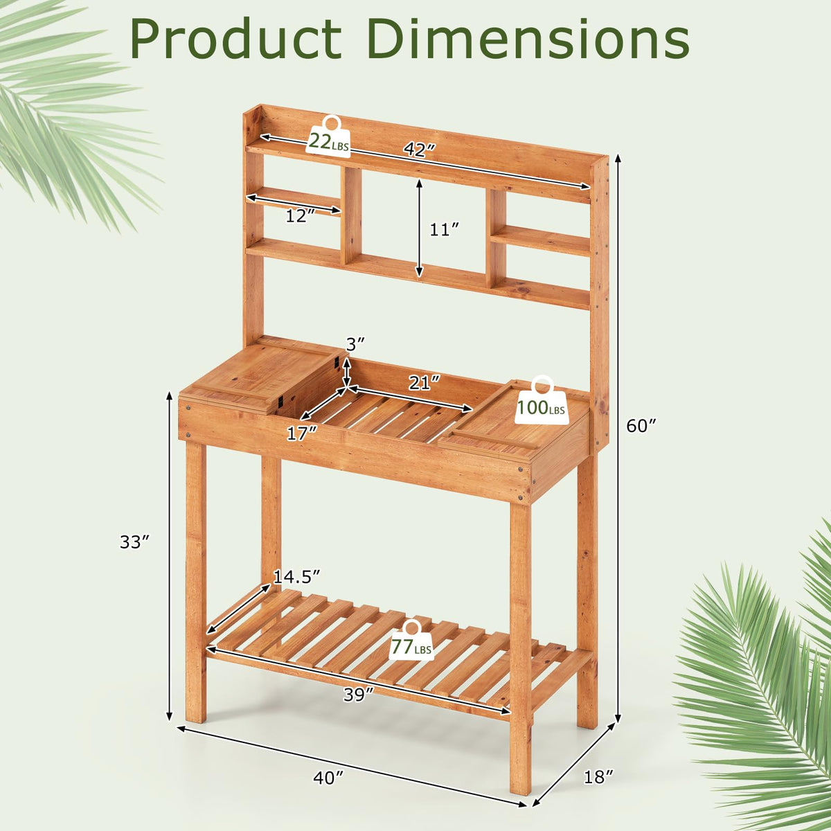 Lucktree Outside Solid Wood Potting Table with Flip-up Tabletop