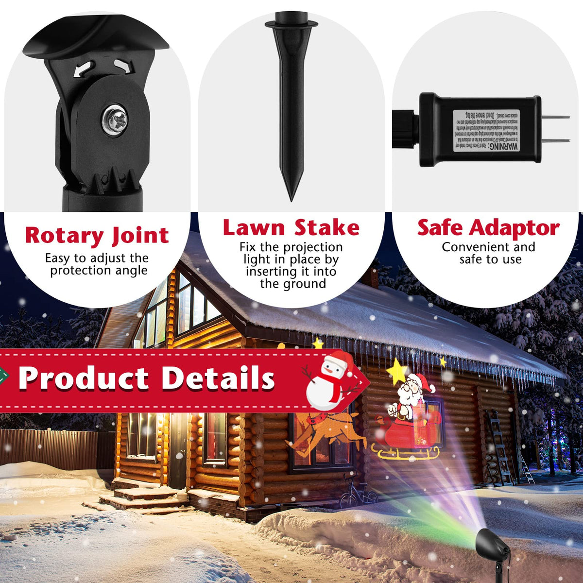 Lucktree Christmas Projector Lights Outdoor | LED Santa Claus on Sleigh Projection Lamp