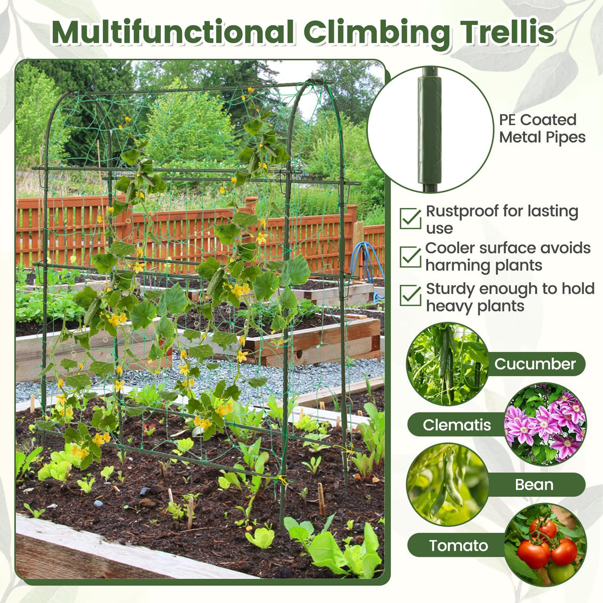 Lucktree Raised Garden Bed with Climbing Trellis, Self-Watering Elevated Planter