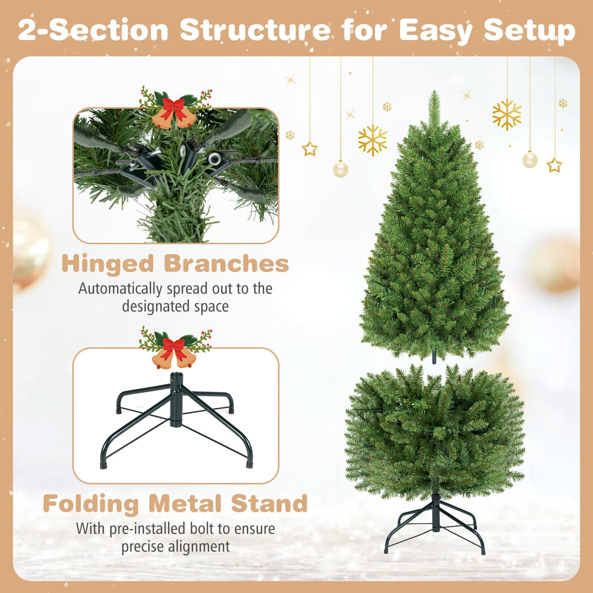 5/6/7 FT Pre-lit Pencil Christmas Tree, Artificial Slim Xmas Tree