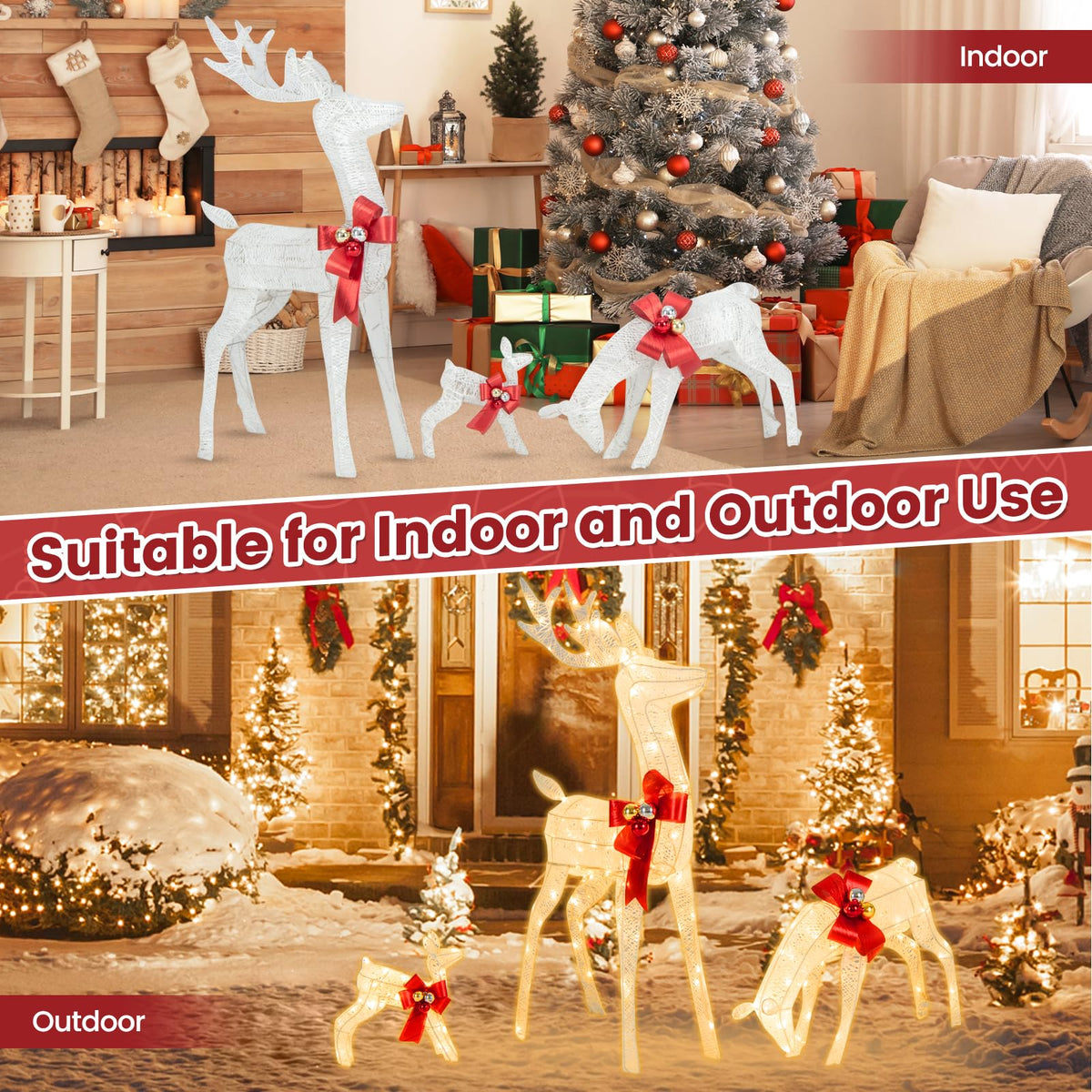 Lucktree 3 Pieces Lighted Christmas Reindeer Family Set