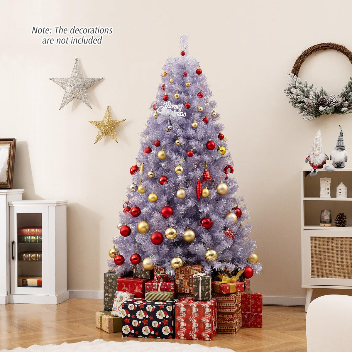 Lucktree 6FT / 7.5FT Pre-Lit Tinsel Christmas Tree with Warm White LED Lights