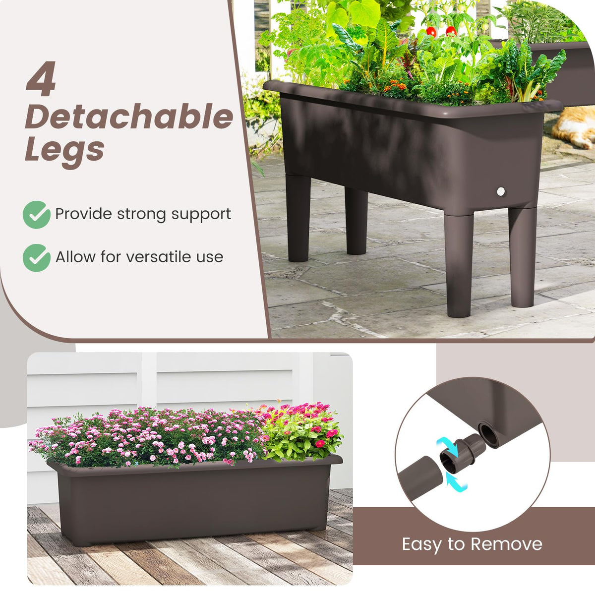 Lucktree Raised Garden Beds Outdoor Set of 2, Self-Watering Planter Box with Detachable Legs & Drainage Hole