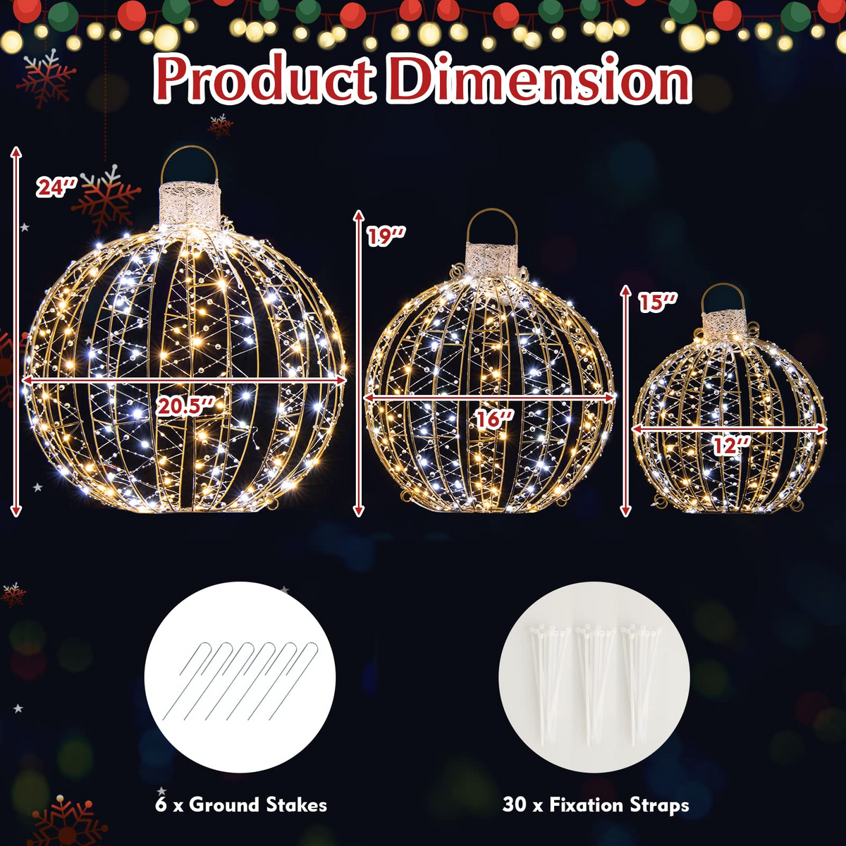 Christmas LED Light Balls for Tree (3 Pack) - Lucktree
