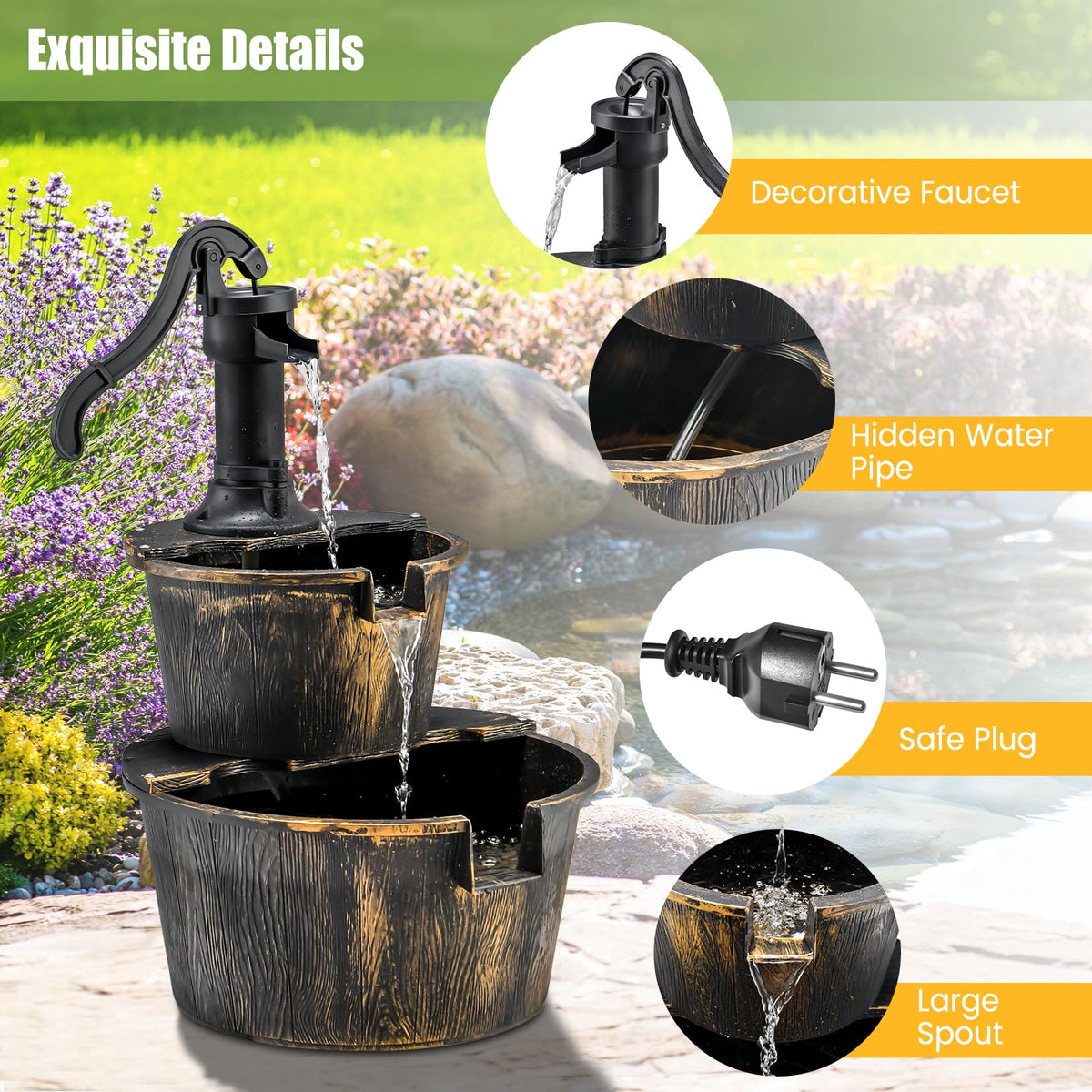 Lucktree 2-Tier Water Fountain Outdoor for Garden Patio Backyard, Plastic