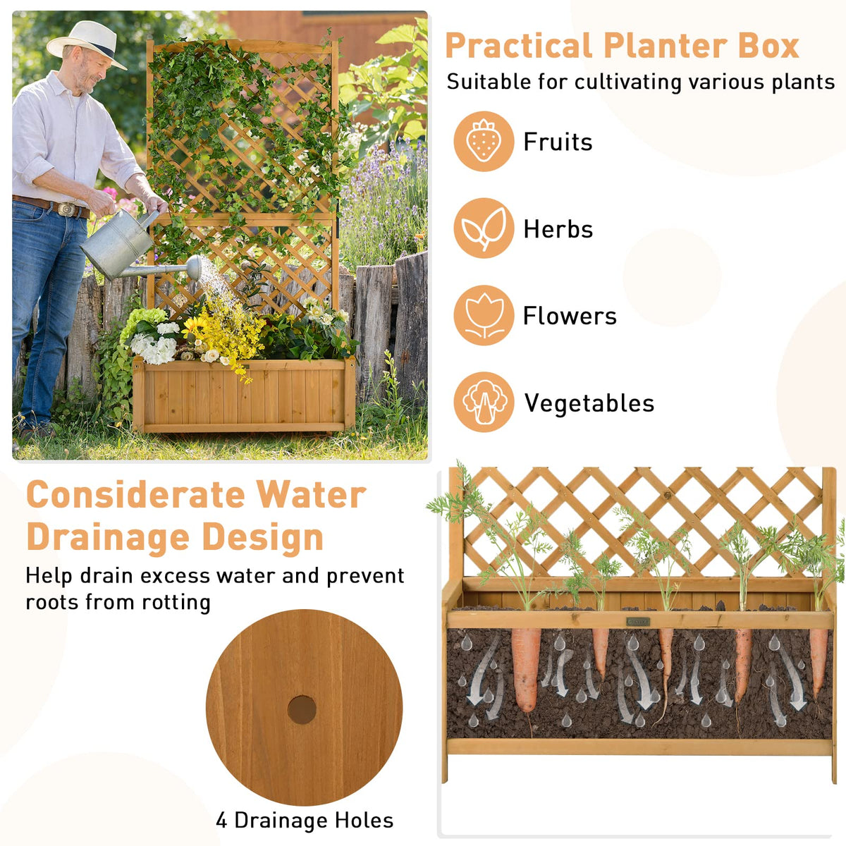 Planter Raised Bed with Trellis - Lucktree