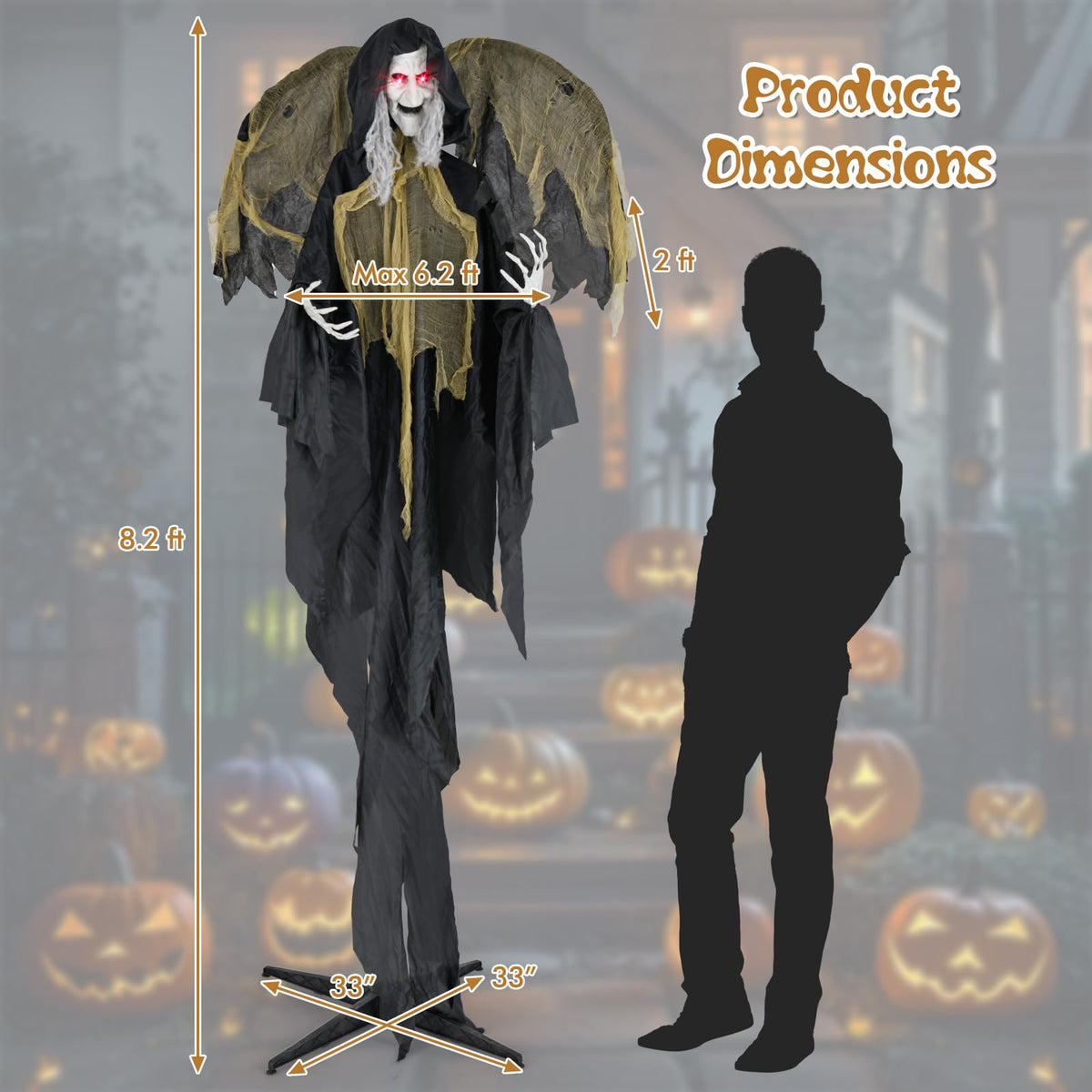 Lucktree 8.2 FT Halloween Standing Witch, Poseable Halloween Animatronic Prop with Light up Eyes