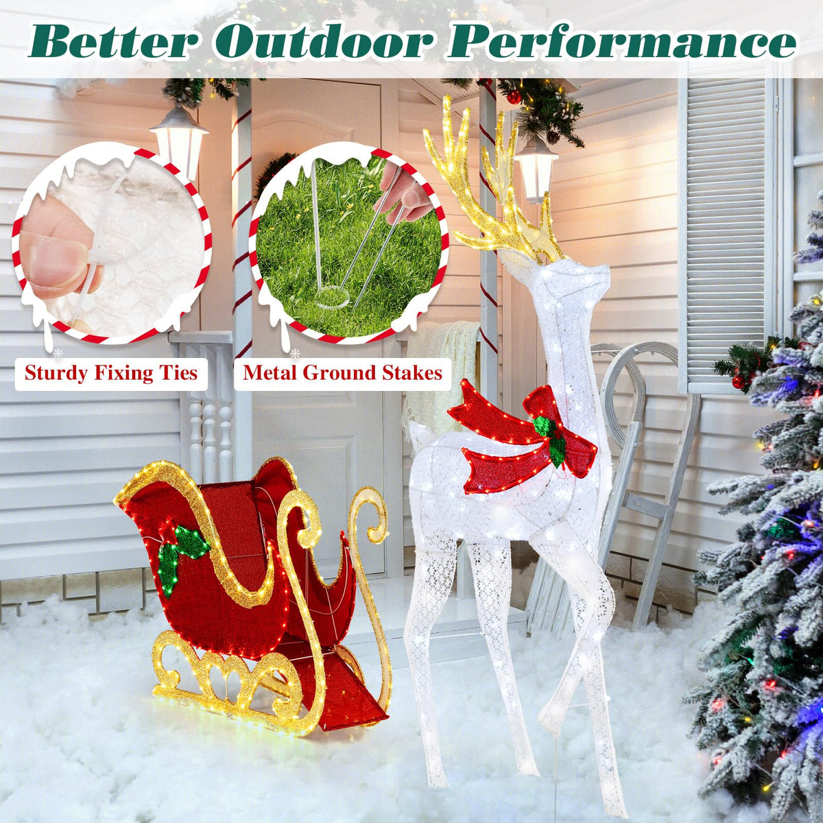 Lucktree Lighted Christmas Reindeer & Sleigh Set, Light-up Xmas Decorations with 462 LED Lights