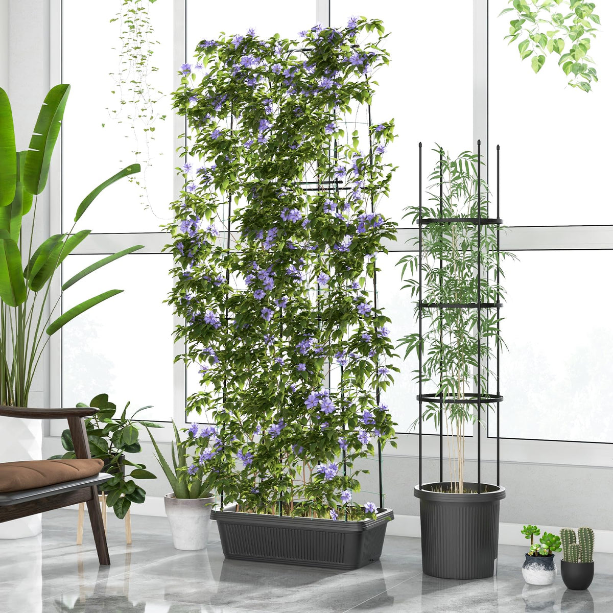 Lucktree Set of 2 Raised Garden Bed w/Trellis & Plant Cage, Planter Box w/ 71” Cucumber Trellis