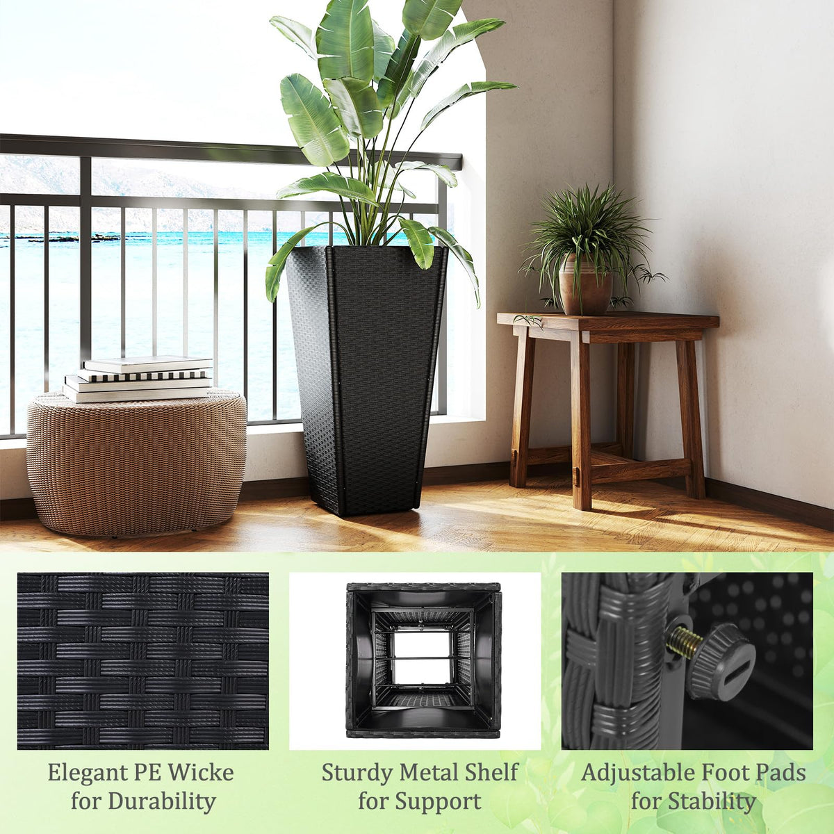 Lucktree Set of 2 Outdoor Wicker Flower Pot 30 Inch Tall Planters with Drainage System