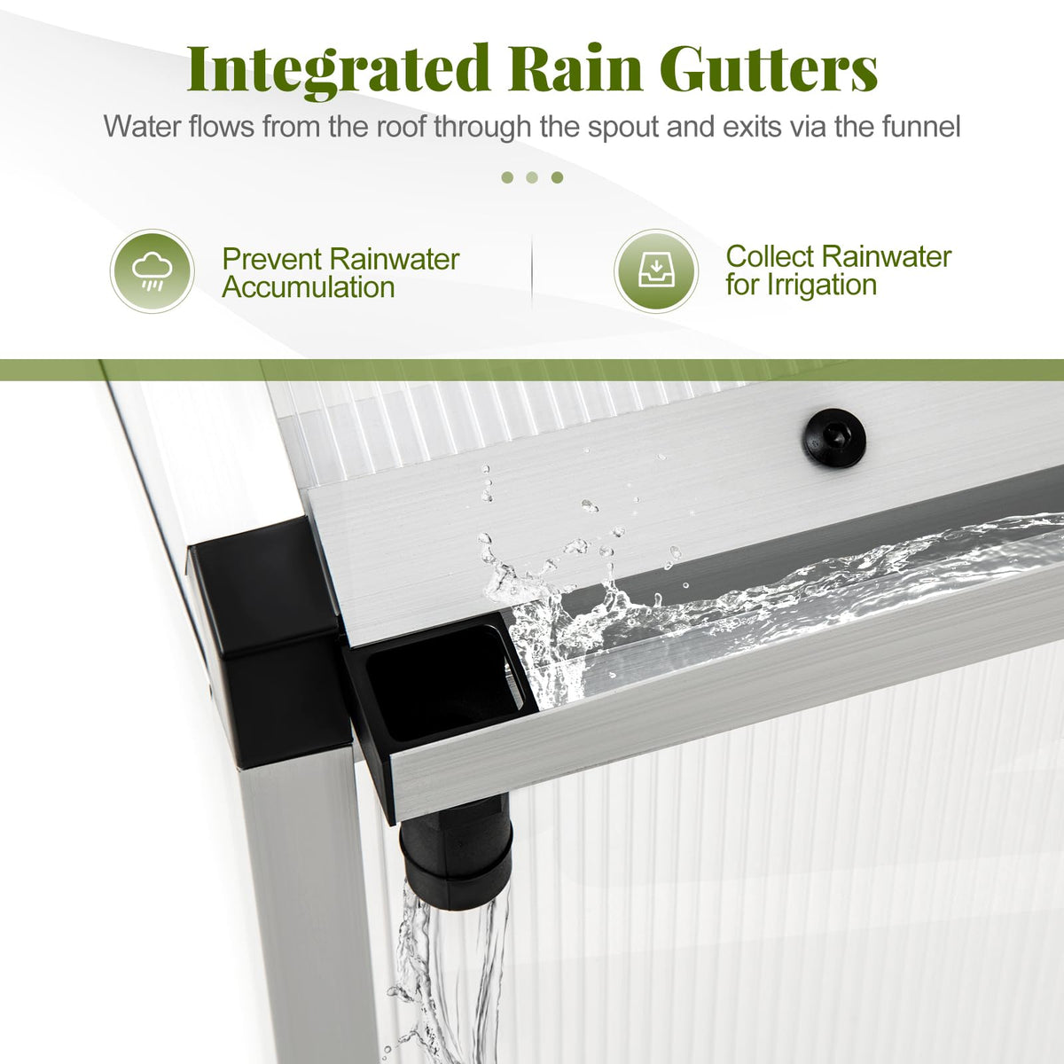 Lucktree Outdoor Large Walk-in Green House w/ Rain Gutter