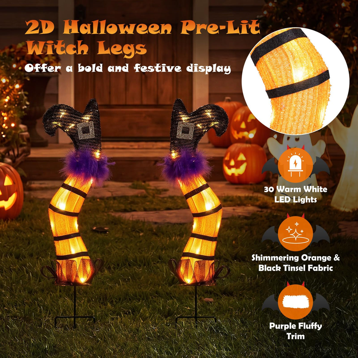 Set of 2 Halloween Lighted Witch Legs Decorations with Stakes