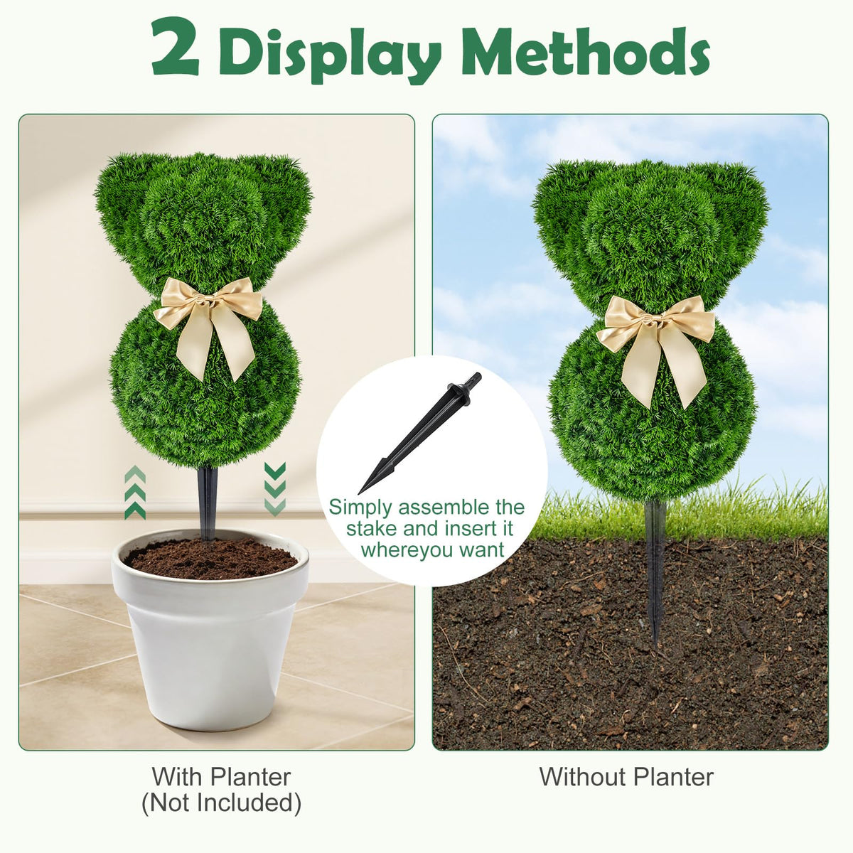 Lucktree 2 Pcs Teddy Bear Topiary Trees 16.5”Sun-Resistant Faux Boxwood Plants