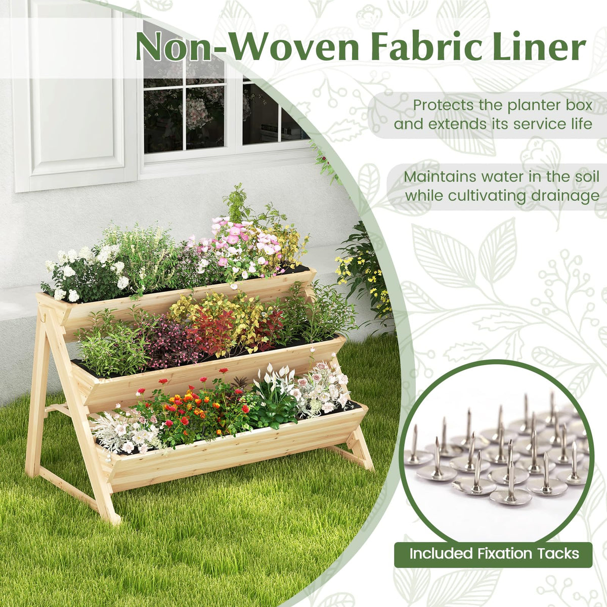 Lucktree 3-Tier Raised Garden Bed, Wooden Vertical Planter Box with Storage Shelf