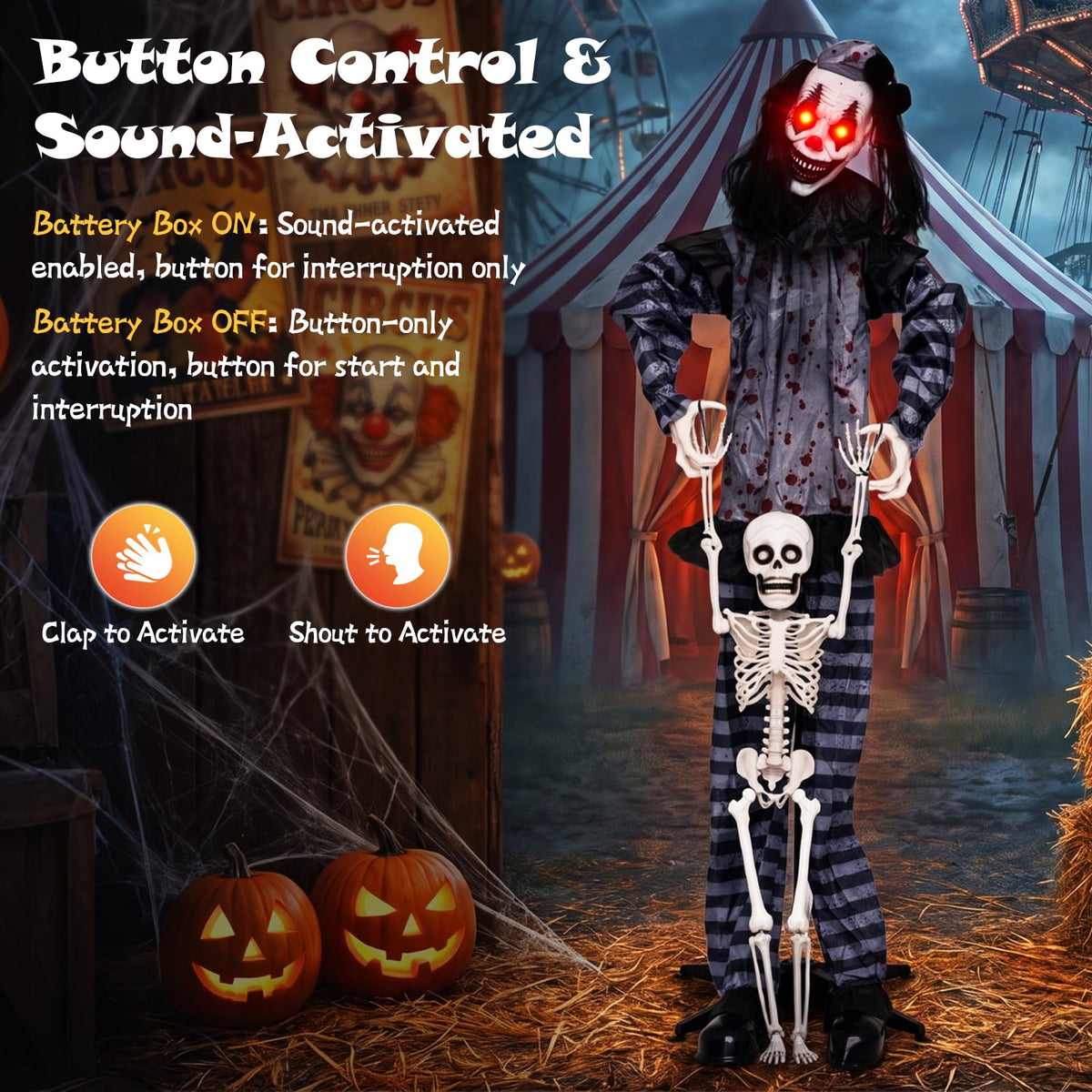 Lucktree 70" Halloween Animated Life-Size Clown Catching Skeleton Doll