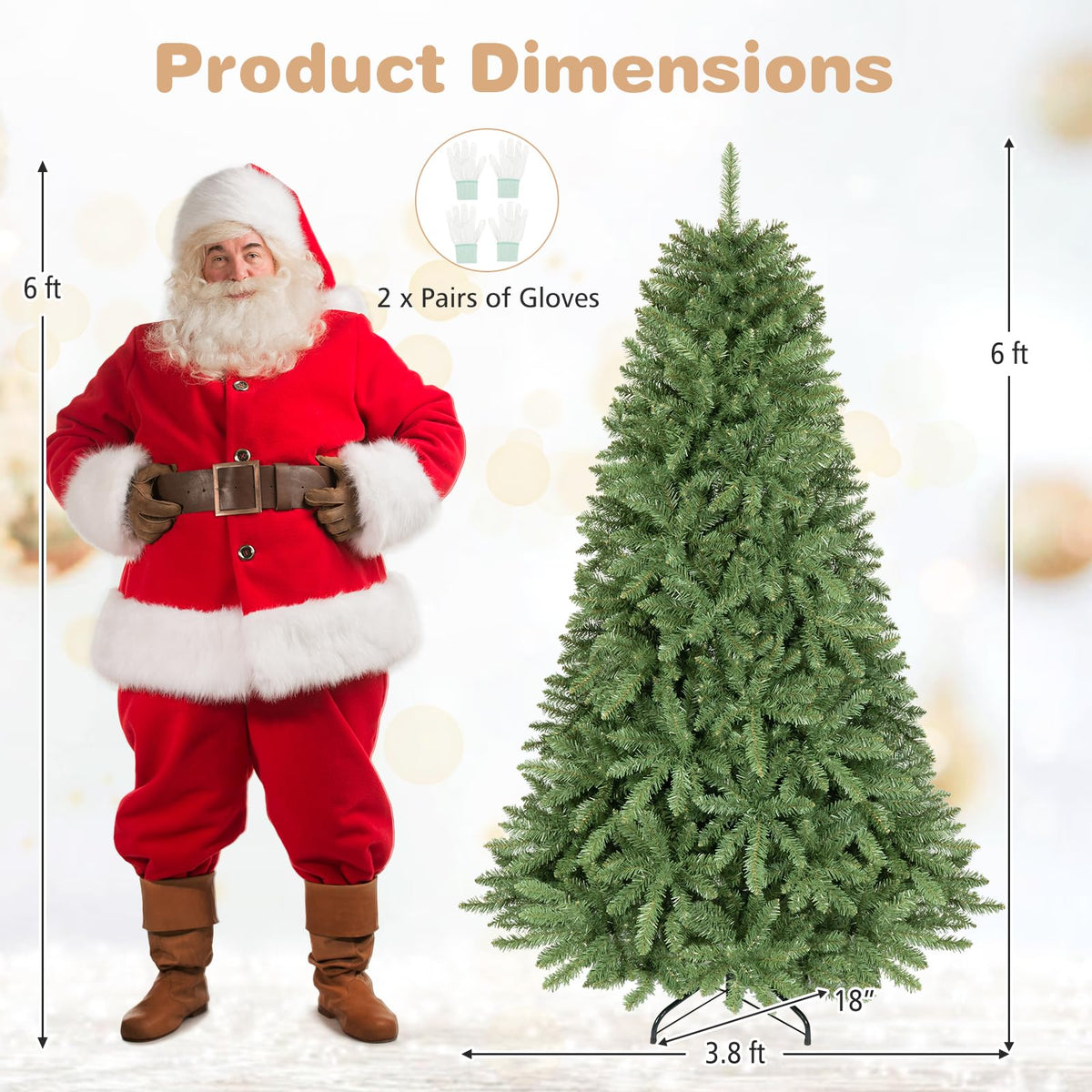 10/7.5/6.5/6/9/4.5/4 FT Artificial Christmas Tree w/ Easy-Setup Hinges, Unlit
