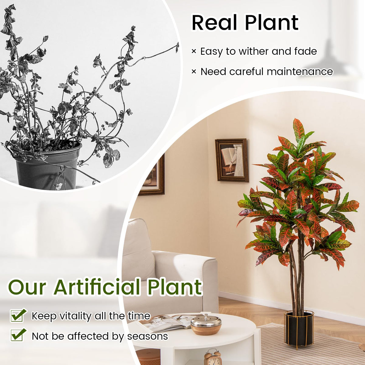 Lucktree 5 FT Tall Artificial Croton Palm Tree in Pot with Gradient Leaves