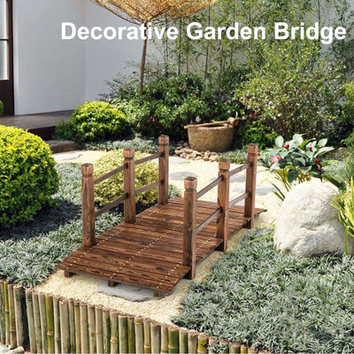 Lucktree 5 ft Garden Bridge - Stained Wood Arc Footbridge Walkway