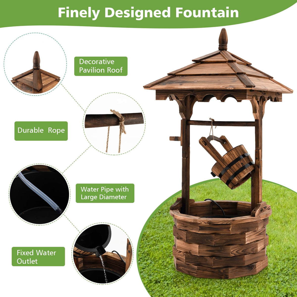 Lucktree Outdoor Wishing Well Water Fountain, 22.5" x 22.5" x 48.5"
